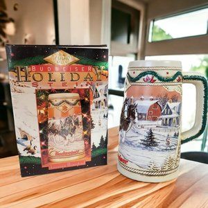 Vintage 1996 Budweiser Holiday Stein Christmas Beer Mug "American Homestead"